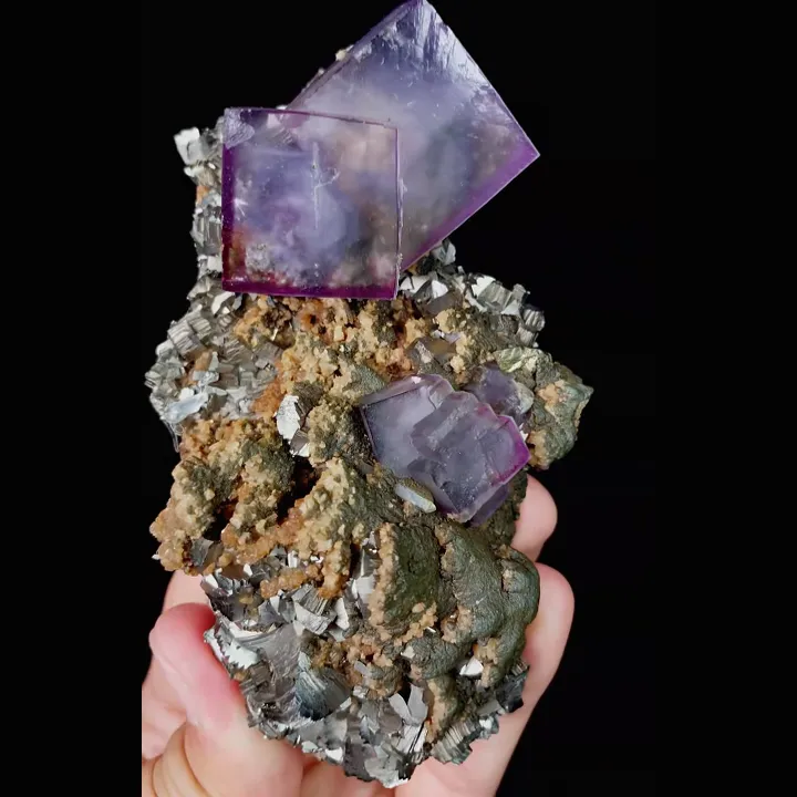 Natural Purple Cubic Fluorite and Arsenopyrite, Mineral Specimen:Yaogangxian,Hunan (65*115*35MM) - image 6