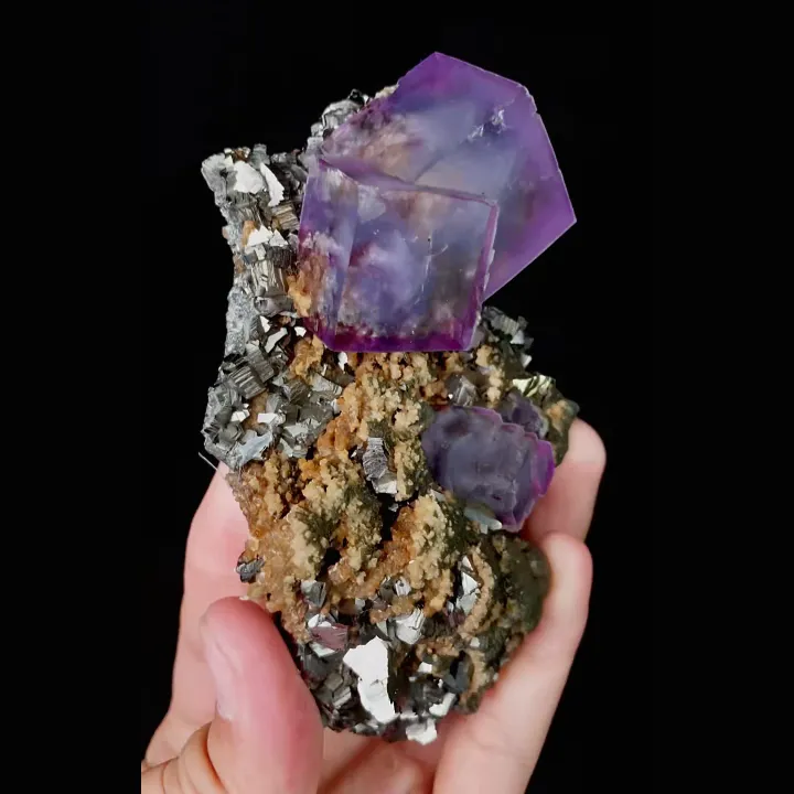 Natural Purple Cubic Fluorite and Arsenopyrite, Mineral Specimen:Yaogangxian,Hunan (65*115*35MM) - image 3