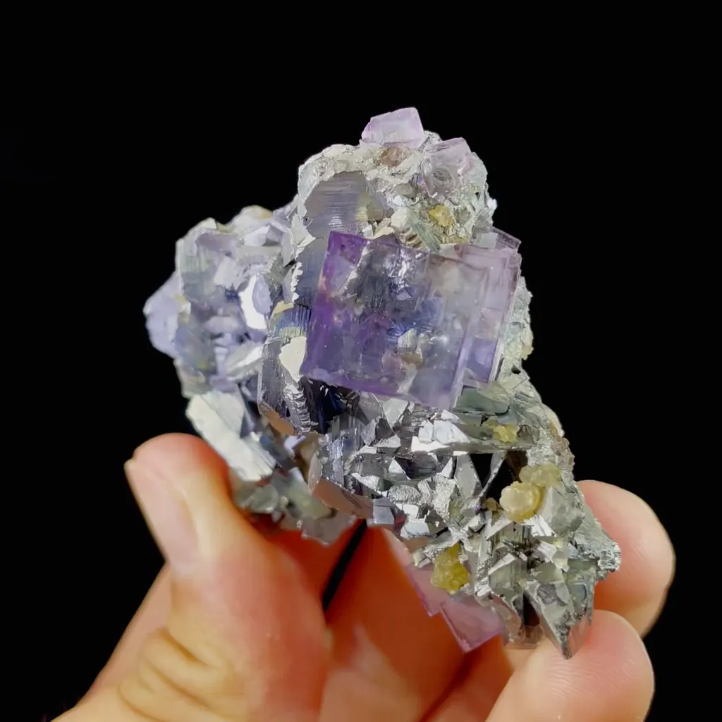 Natural Purple Cubic Fluorite and Arsenopyrite Symbiosis comes from Yaogangxian,Hunan 60*50*25MM image