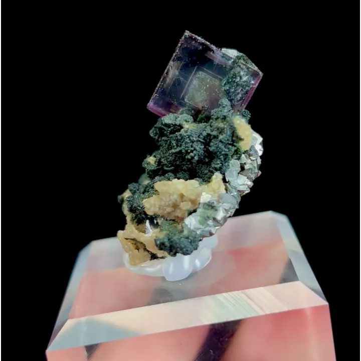 Natural Purple Cubic Fluorite and Arsenopyrite,Mineral Specimen: Yaogangxian,Hunan (35*35*20MM) image