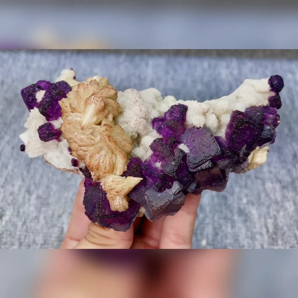 Natural Purple Cubic Fluorite and Barite and Quartz Symbiosis comes from Guizhou,China 125*65*40MM image