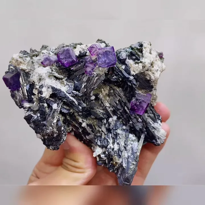 Natural Purple Cubic Fluorite and Black Wolframite Symbiosis comes from Yaogangxian,Hunan 95*80*45MM - image 5