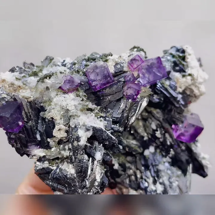 Natural Purple Cubic Fluorite and Black Wolframite Symbiosis comes from Yaogangxian,Hunan 95*80*45MM - image 4