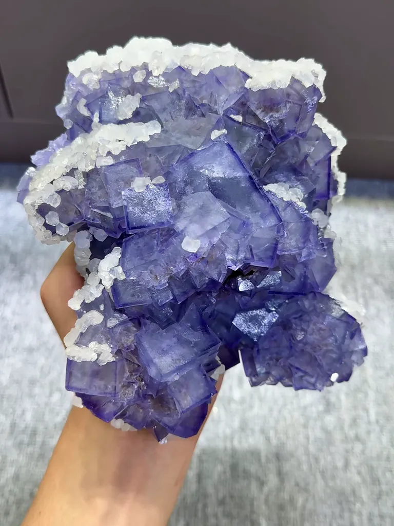 Natural Purple Cubic Fluorite and Calcite Coexist comes from Xianghualing,Hunan 170*140*90MM - image 6