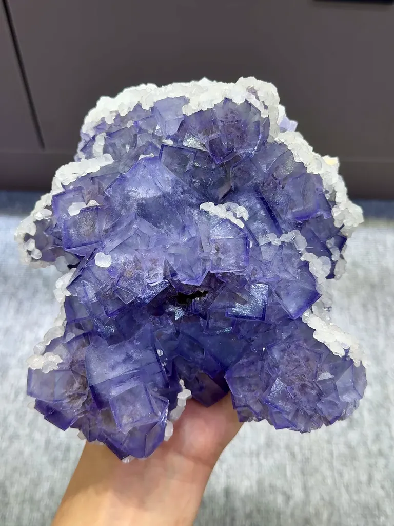 Natural Purple Cubic Fluorite and Calcite Coexist comes from Xianghualing,Hunan 170*140*90MM - image 7