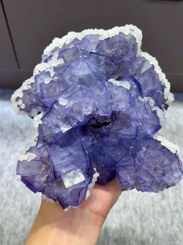 Natural Purple Cubic Fluorite and Calcite Coexist comes from Xianghualing,Hunan 170*140*90MM image