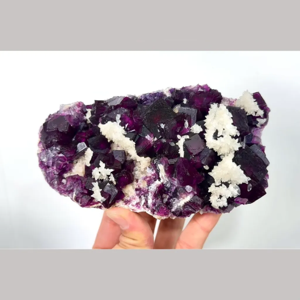 Natural Purple Cubic Fluorite and Calcite, Mineral Specimen:Anhui,China (150*85*50MM) - image 5