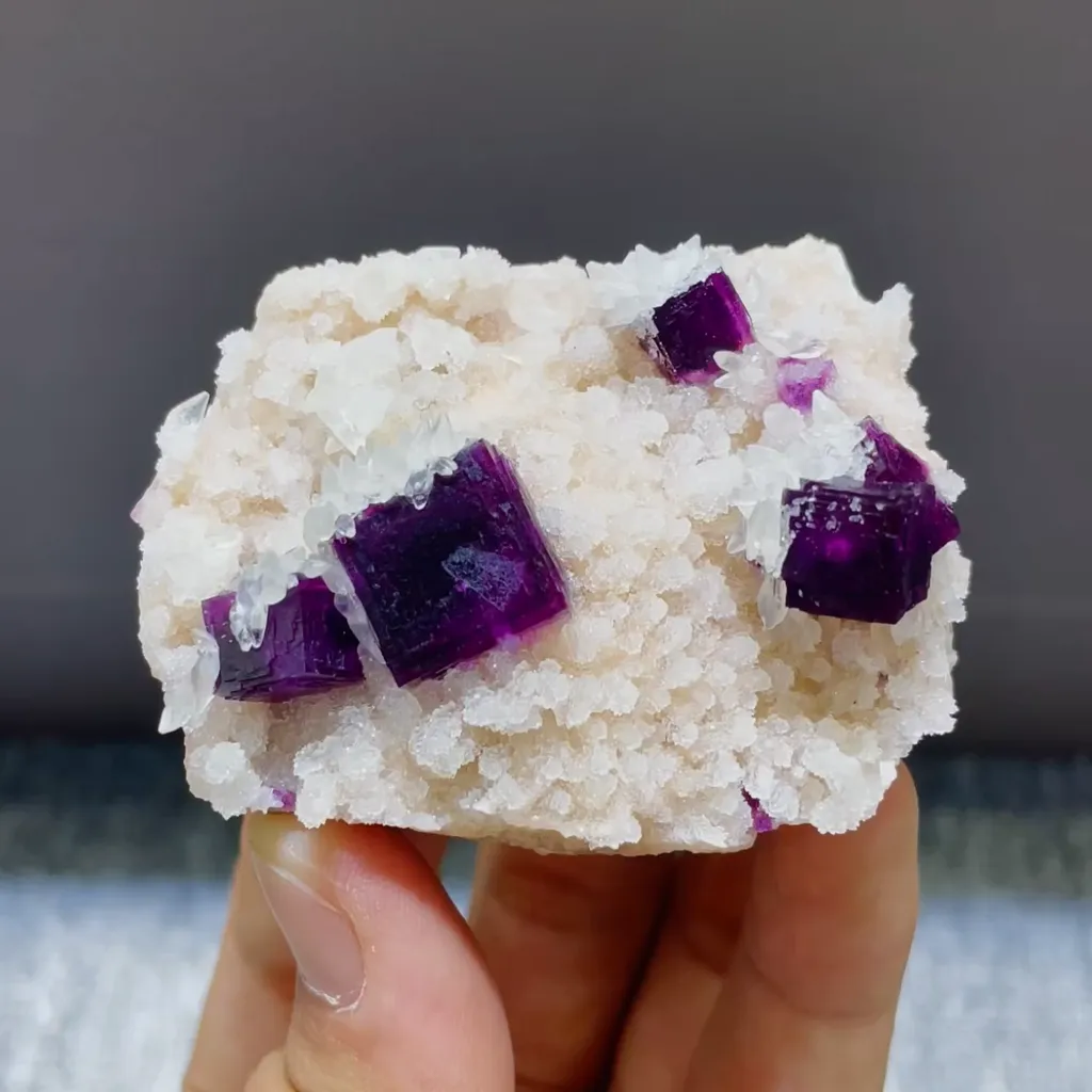 Natural Purple Cubic Fluorite and Calcite Symbiosis comes from Anhui,China 65*50*30MM image