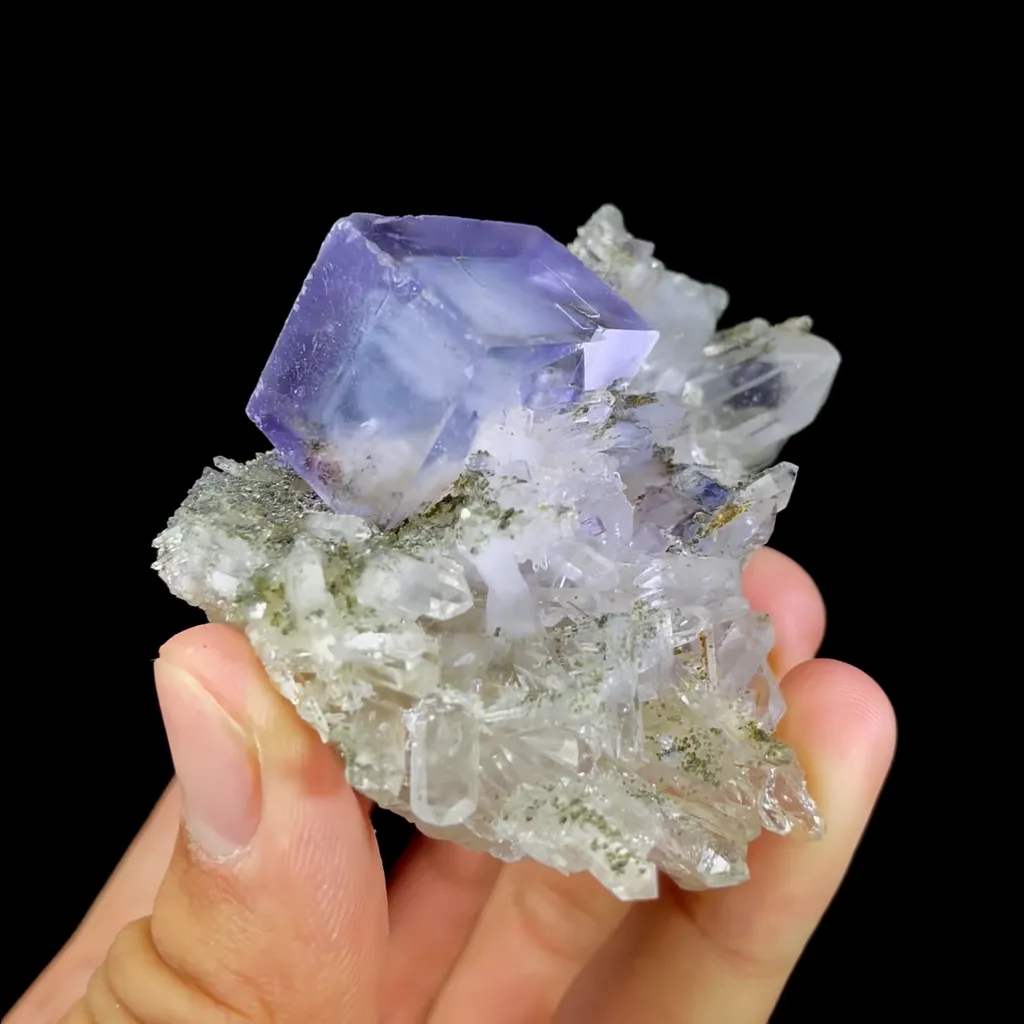Natural Purple Cubic Fluorite and Clear Quartz Clusters Symbiosis comes from Yaogangxian,Hunan - image 3