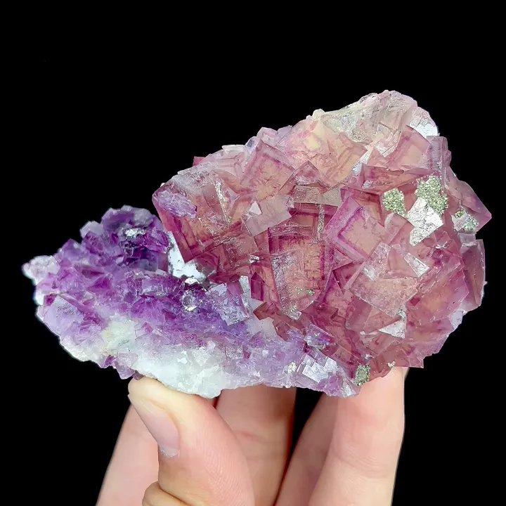 Natural Purple Cubic Fluorite and Pyrite, Mineral Specimen:Anhui,China (100*40*40MM) image