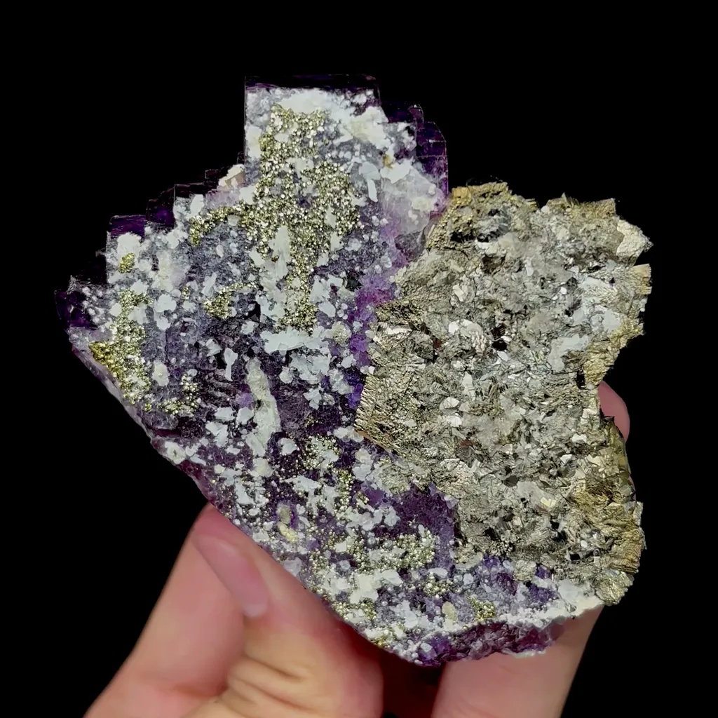 Natural Purple Cubic Fluorite and Pyrite Mineral Specimen,High Quality Specimen,YAO GANG XIAN,HUNAN,CHINA(75*75*40mm) - image 4