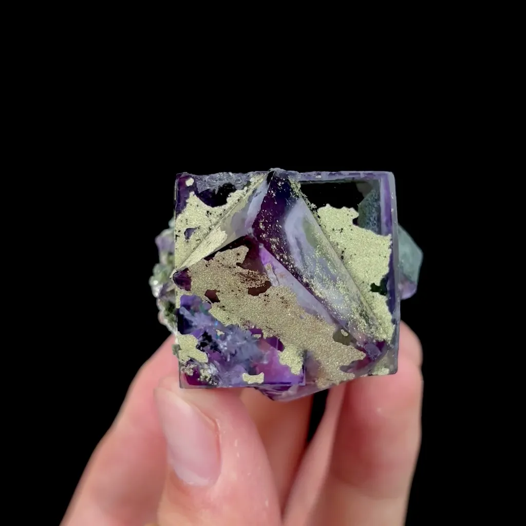 Natural Purple Cubic Fluorite and Pyrite Mineral Specimen,High Quality Specimen,YINDU,INNER MONGOLIA,CHINA(46*48*35mm) image