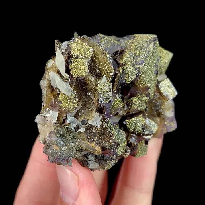 Natural Purple Cubic Fluorite and Pyrite, Mineral Specimen:Yaogangxian,Hunan (60*50*25MM) - image 3