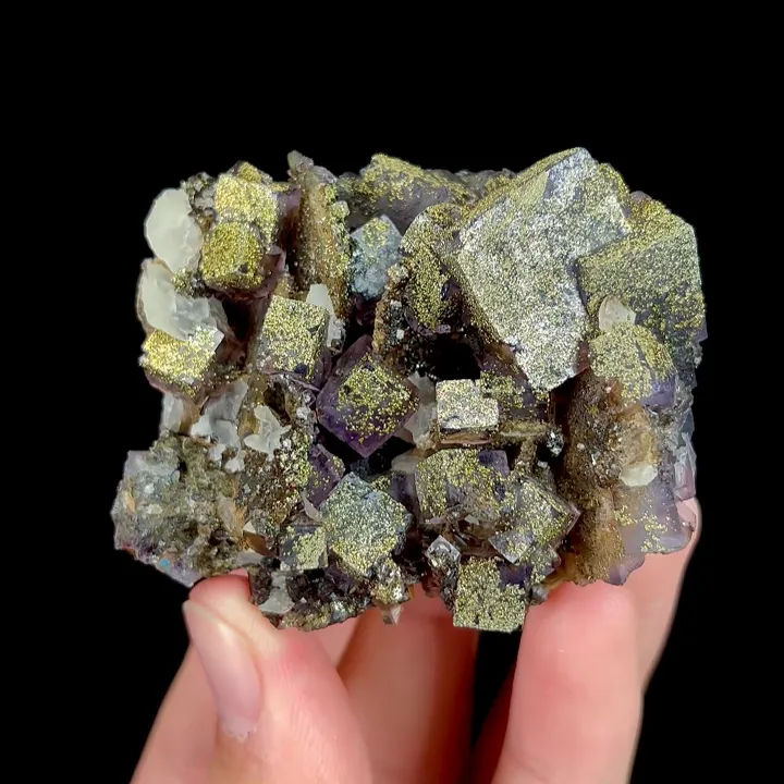 Natural Purple Cubic Fluorite and Pyrite, Mineral Specimen:Yaogangxian,Hunan (60*50*25MM) - image 6