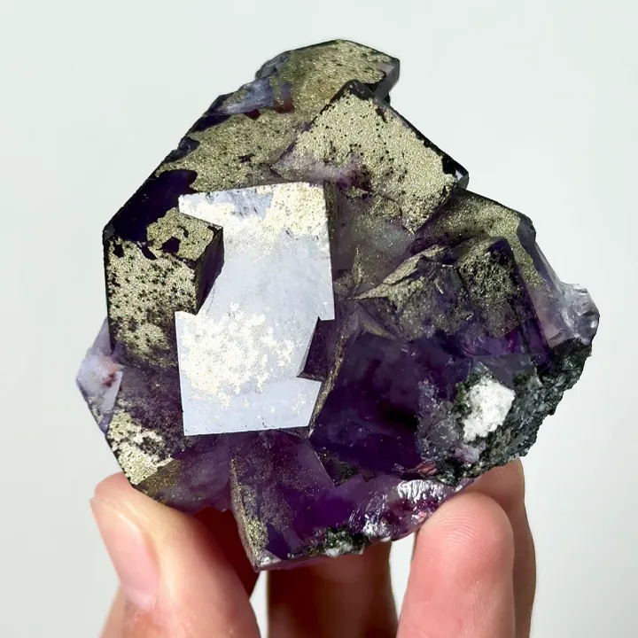 Natural Purple Cubic Fluorite and Pyrite, Mineral Specimen:Yaogangxian,Hunan (60*50*40MM) image