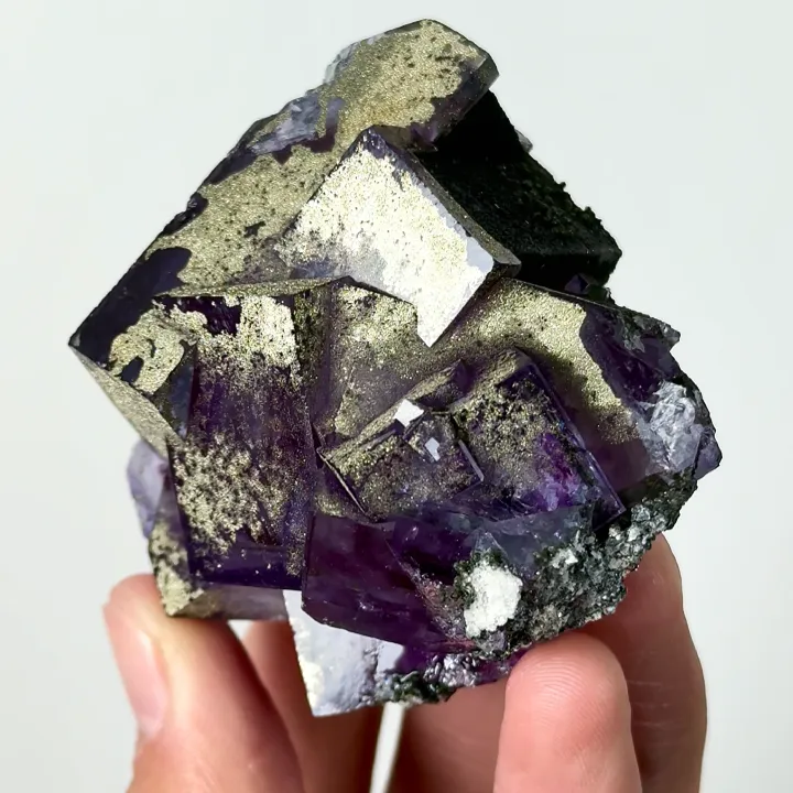 Natural Purple Cubic Fluorite and Pyrite, Mineral Specimen:Yaogangxian,Hunan (60*50*40MM) - image 3