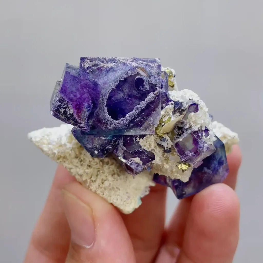 Natural Purple Cubic Fluorite and Pyrite Symbiosis comes from Yaogangxian,Hunan 50*30*30MM image