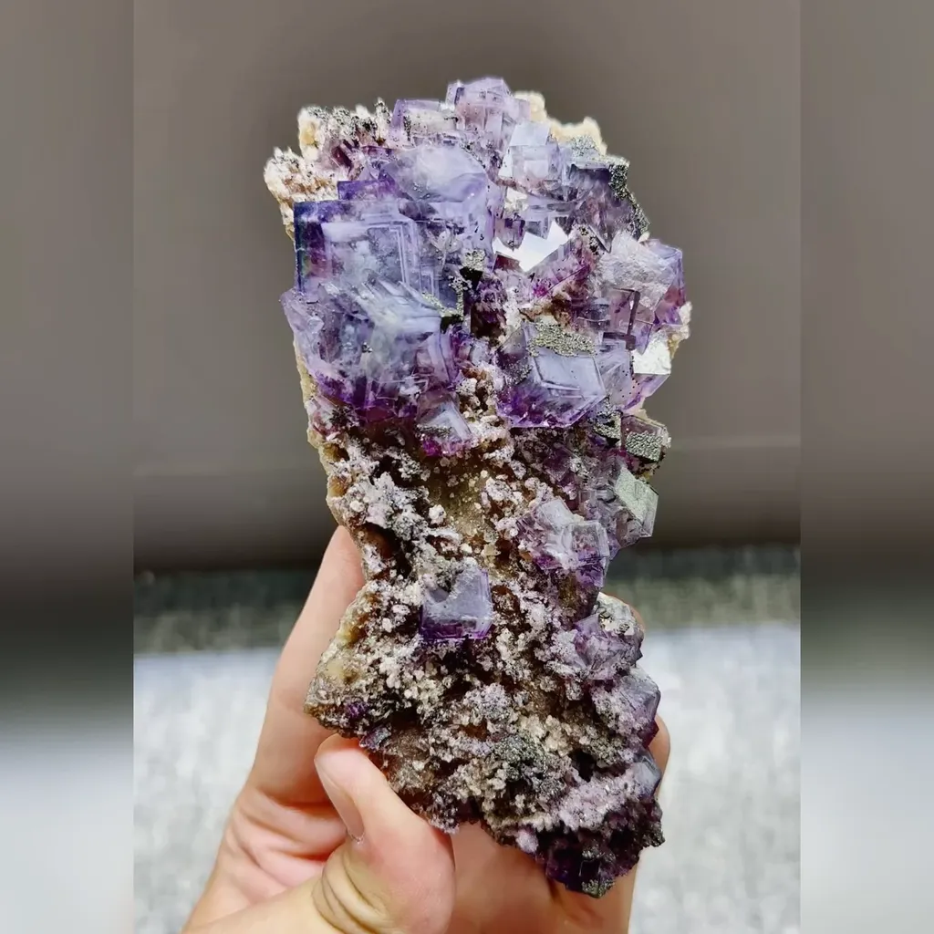 Natural Purple Cubic Fluorite and Pyrite Symbiosis comes from Yaogangxian,Hunan 70*30*135MM image