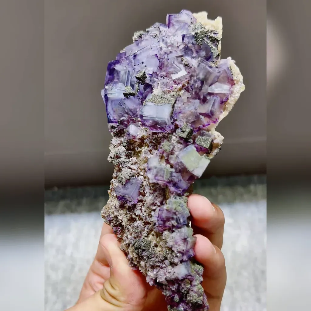 Natural Purple Cubic Fluorite and Pyrite Symbiosis comes from Yaogangxian,Hunan 70*30*135MM - image 2