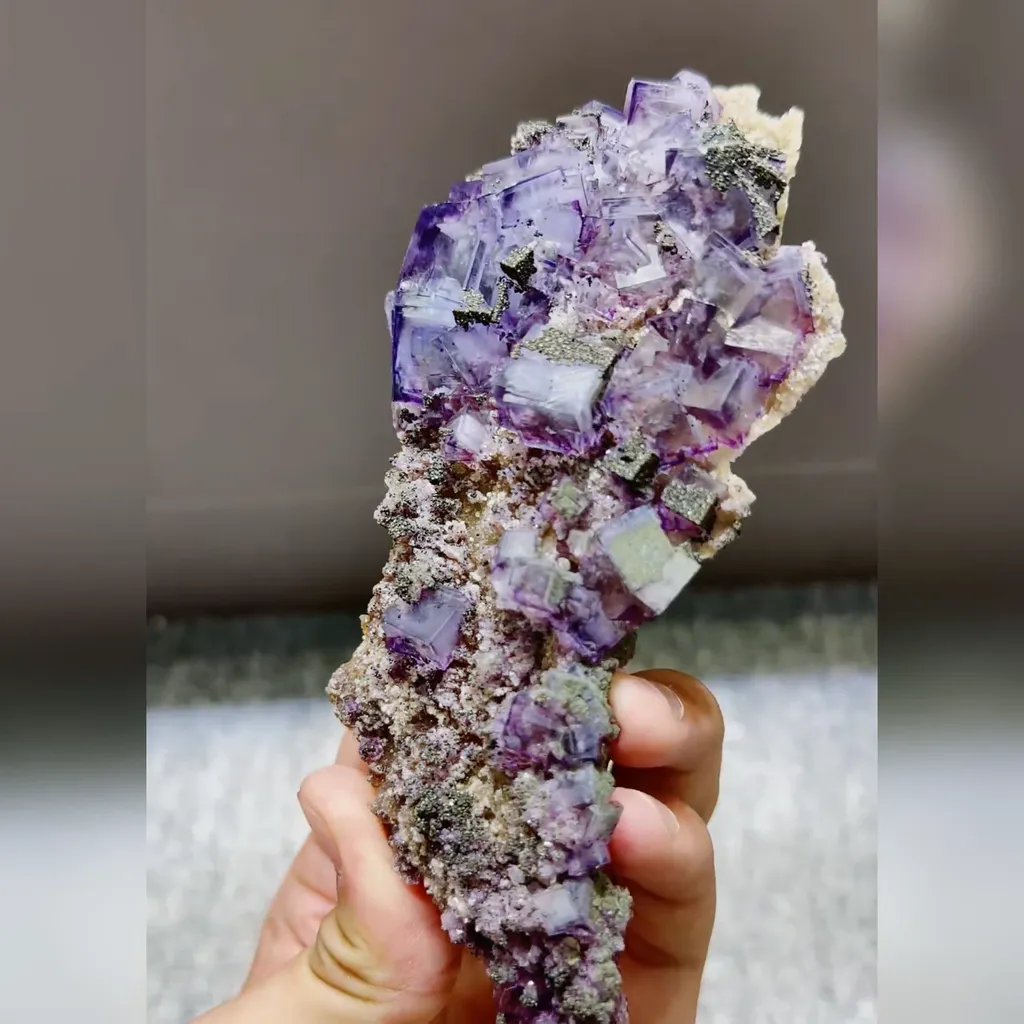 Natural Purple Cubic Fluorite and Pyrite Symbiosis comes from Yaogangxian,Hunan 70*30*135MM - image 3