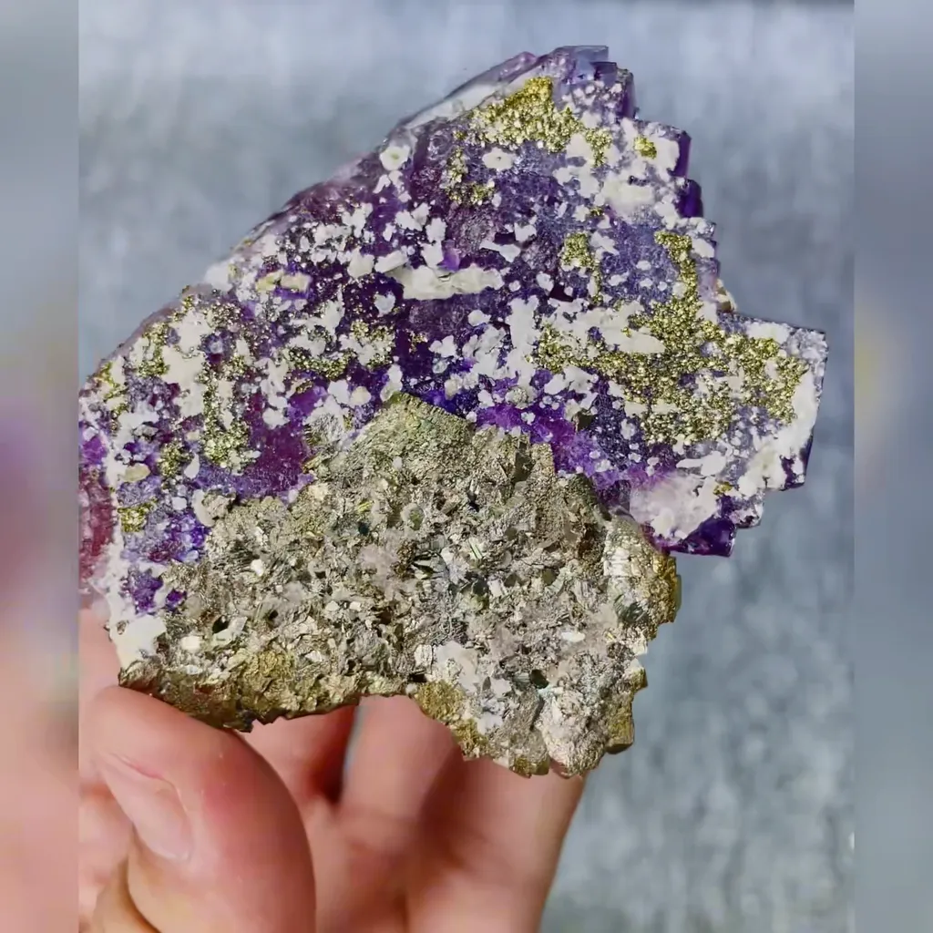 Natural Purple Cubic Fluorite and Pyrite Symbiosis comes from Yaogangxian,Hunan 75*75*40MM - image 4