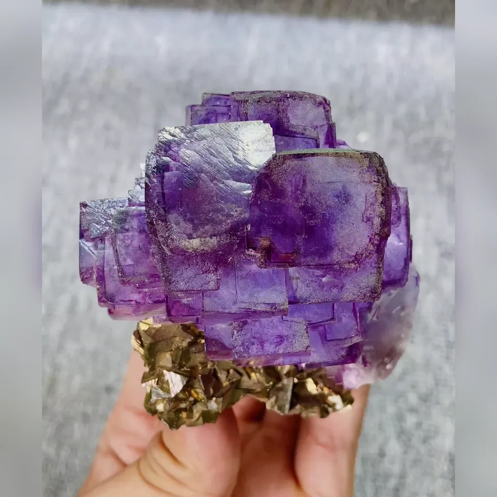 Natural Purple Cubic Fluorite and Pyrite Symbiosis comes from Yaogangxian,Hunan 75*75*40MM image