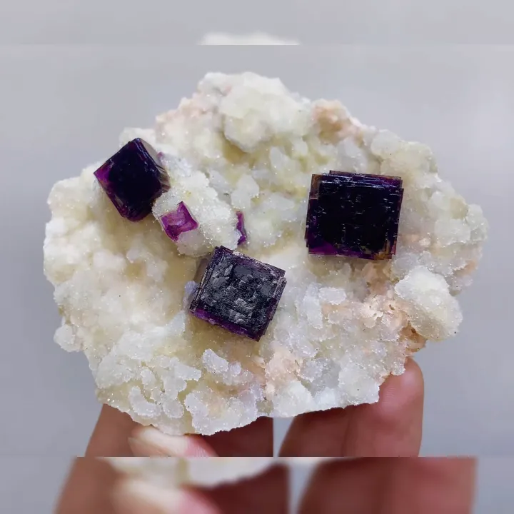 Natural Purple Cubic Fluorite and Quartz, Mineral Specimen:Anhui,China (80*75*25MM) - image 3