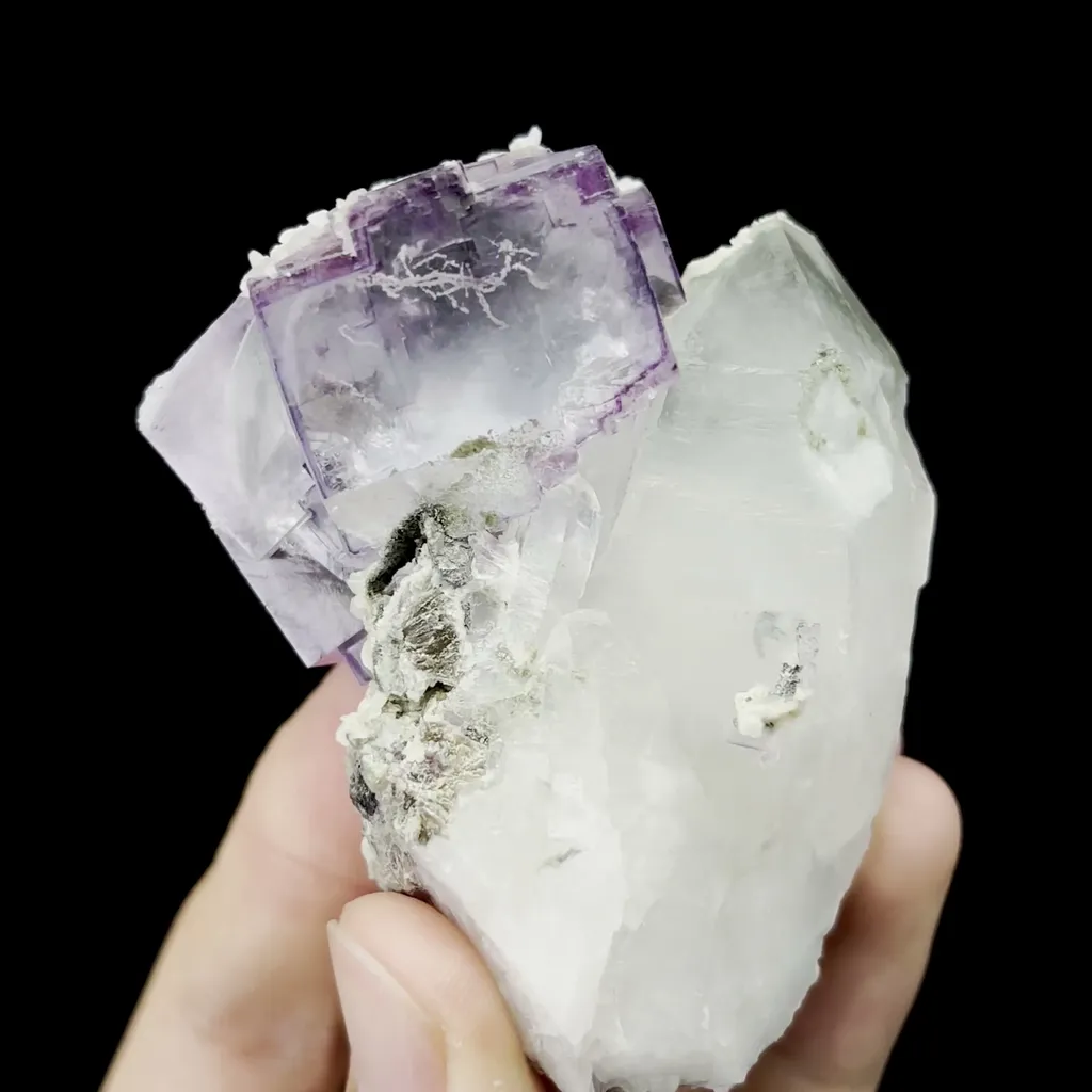 Natural Purple Cubic Fluorite and Quartz Mineral Specimen,High Quality Specimen,YAO GANG XIAN,HUNAN,CHINA(60*70*50mm) - image 5