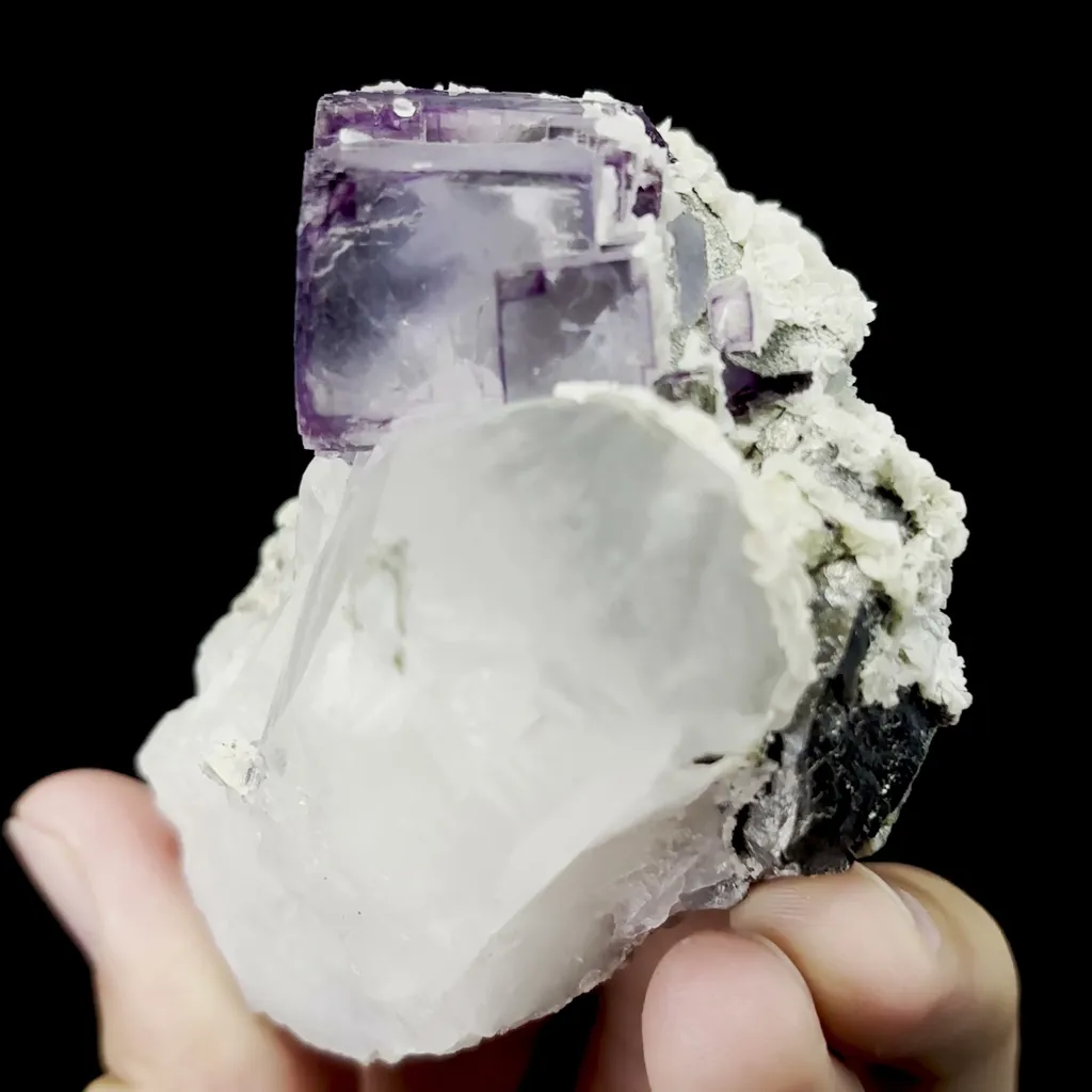 Natural Purple Cubic Fluorite and Quartz Mineral Specimen,High Quality Specimen,YAO GANG XIAN,HUNAN,CHINA(60*70*50mm) image