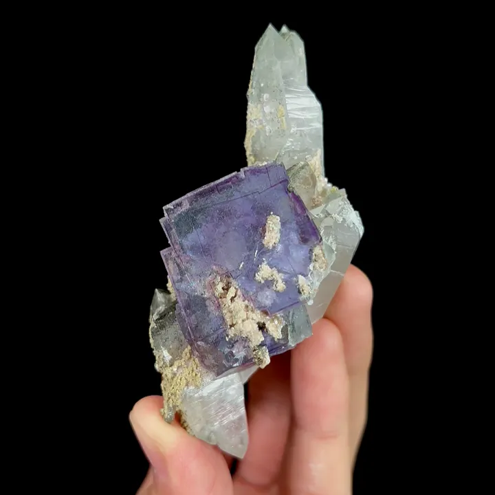 Natural Purple Cubic Fluorite and Quartz, Mineral Specimen:Yaogangxian,Hunan (40*35*90MM) - image 4