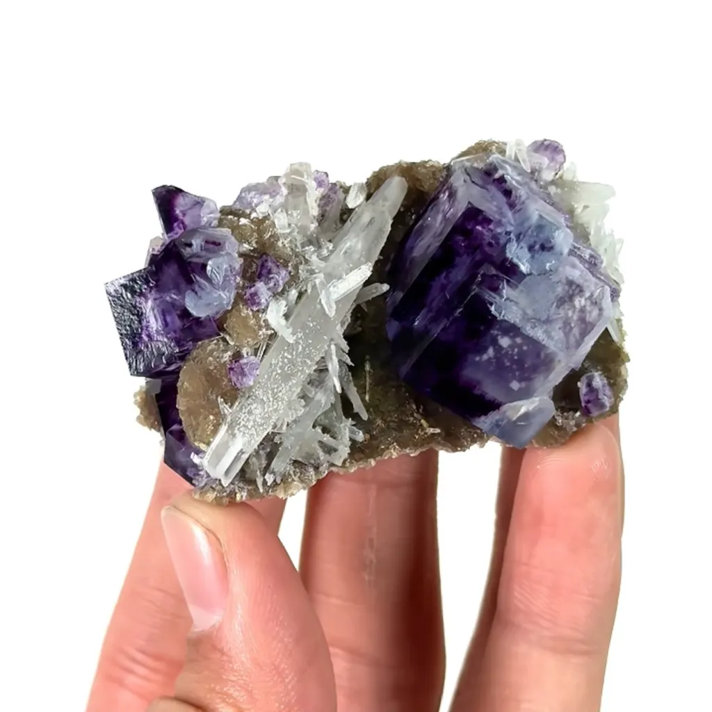 Natural Purple Cubic Fluorite and Quartz, Mineral Specimen:Yaogangxian,Hunan (55*35*25MM) - image 2