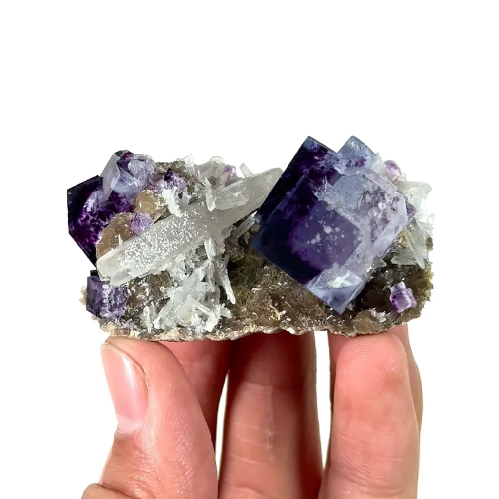 Natural Purple Cubic Fluorite and Quartz, Mineral Specimen:Yaogangxian,Hunan (55*35*25MM) - image 3