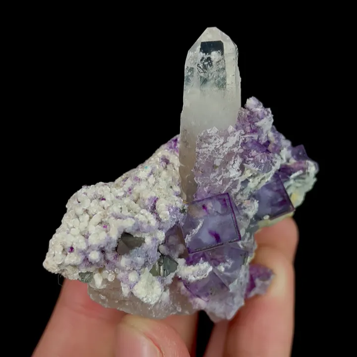 Natural Purple Cubic Fluorite and Quartz, Mineral Specimen:Yaogangxian,Hunan (55*55*25MM) image