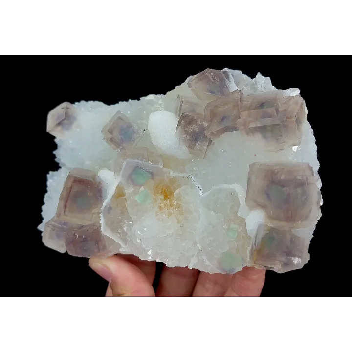 Natural Purple Cubic Fluorite and Quartz, Mineral Specimen:Zhejiang,China (140*90*40MM) image