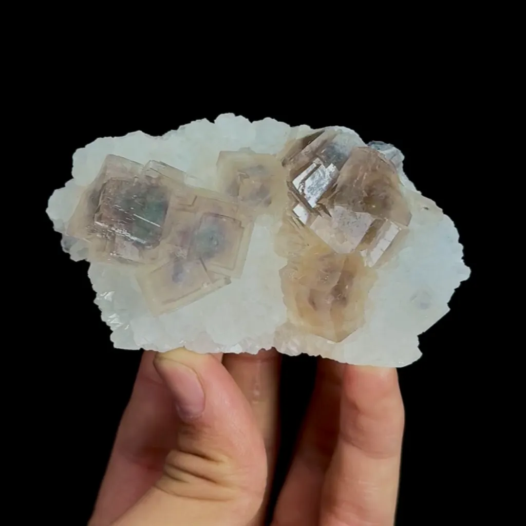 Natural Purple Cubic Fluorite and Quartz, Mineral Specimen:Zhejiang,China (85*50*30MM) image