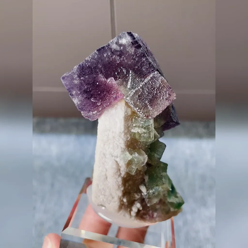Natural Purple Cubic Fluorite and Quartz Symbiosis comes from Inner Mongolia,China 40*45*70MM - image 2