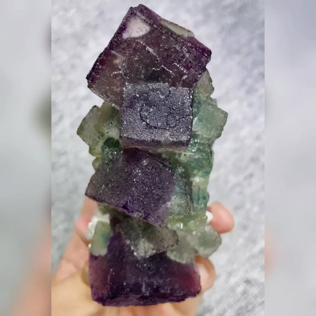Natural Purple Cubic Fluorite and Quartz Symbiosis comes from Inner Mongolia,China 70*100*50MM image