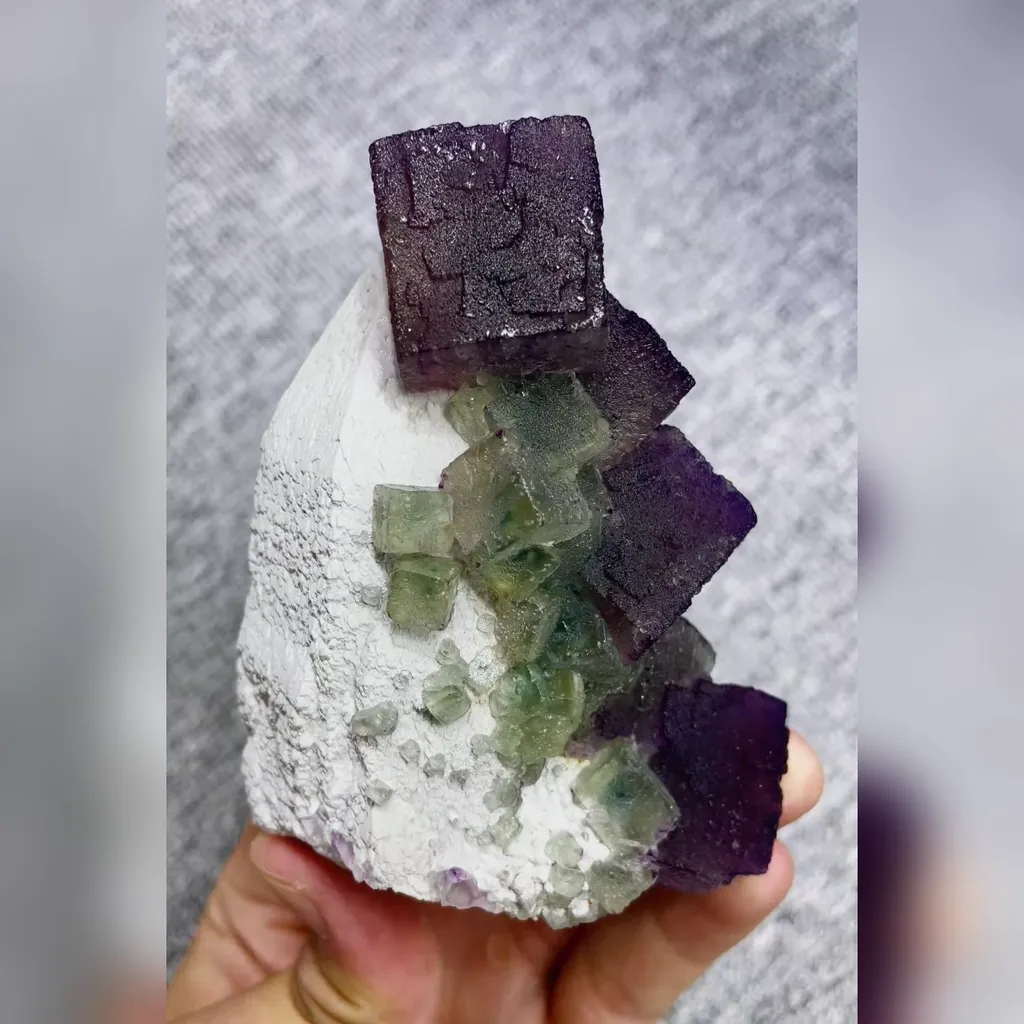Natural Purple Cubic Fluorite and Quartz Symbiosis comes from Inner Mongolia,China 70*100*50MM - image 3