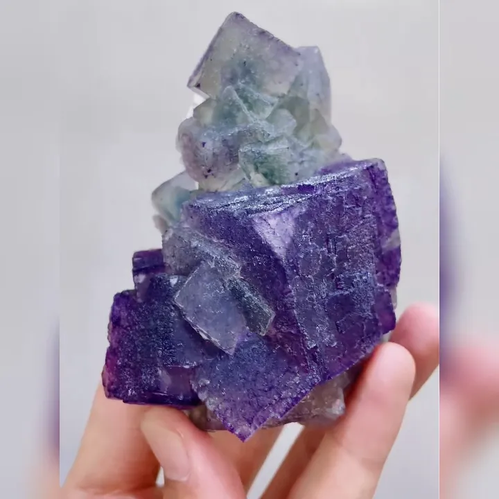 Natural Purple Cubic Fluorite and Quartz Symbiosis comes from Inner Mongolia,China 70*85*60MM image