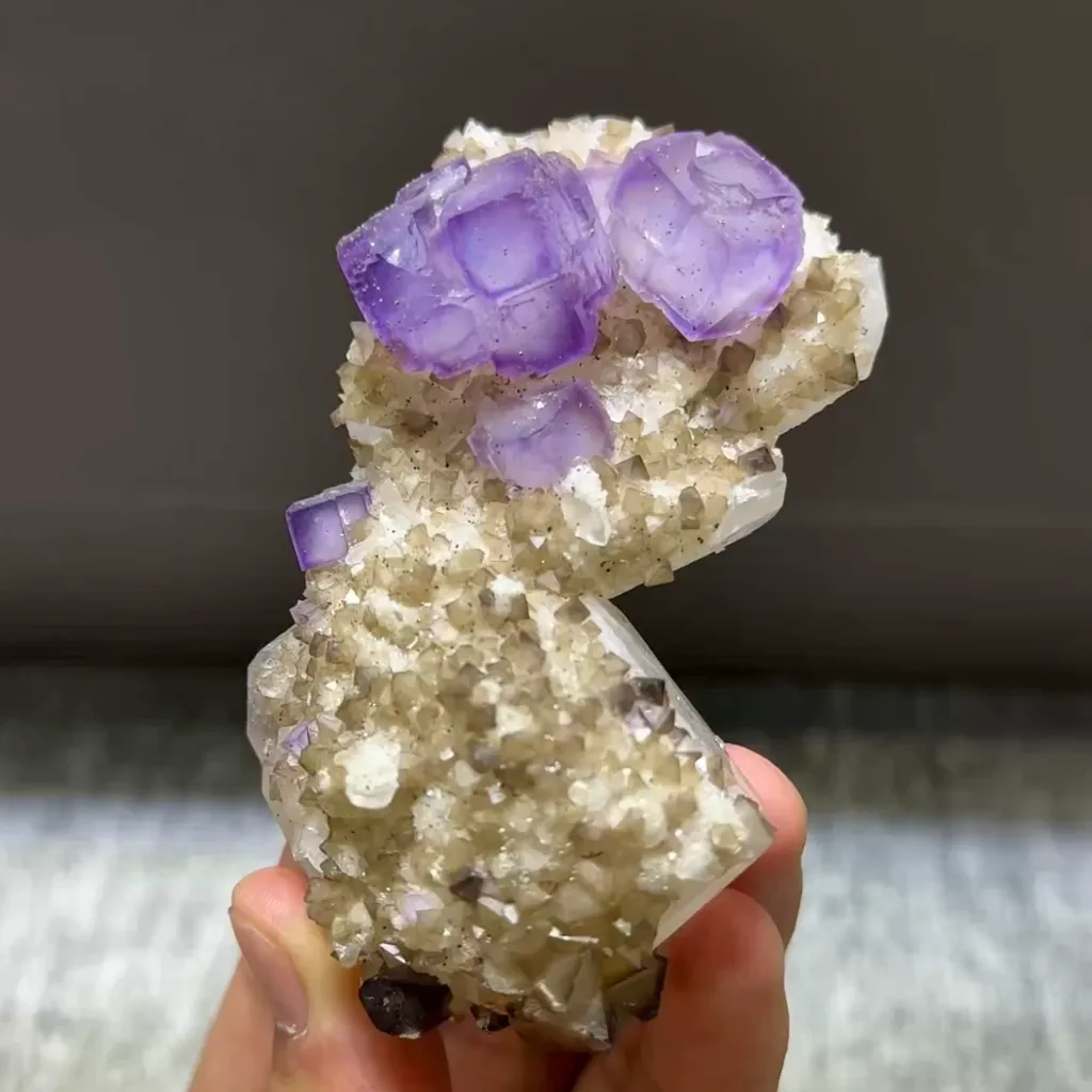 Natural Purple Cubic Fluorite and Quartz Symbiosis comes from  Yaogangxian,China 90*60*30MM image