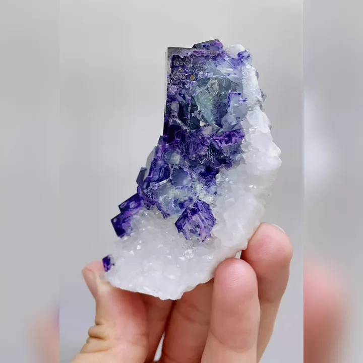 Natural Purple Cubic Fluorite and Quartz Symbiosis comes from Zhejiang,China 50*90*35MM - image 4