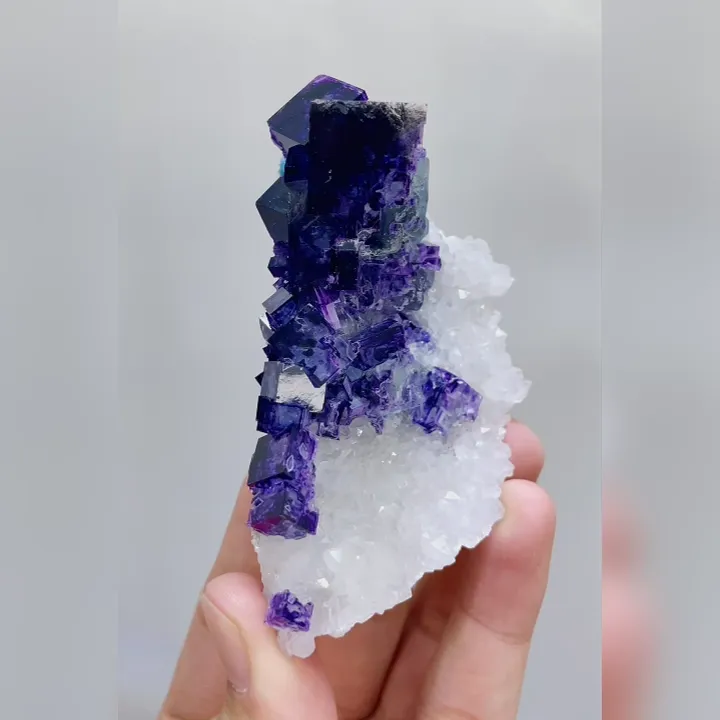 Natural Purple Cubic Fluorite and Quartz Symbiosis comes from Zhejiang,China 50*90*35MM image
