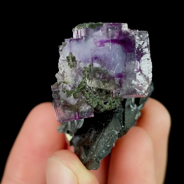Natural Purple Cubic Fluorite and Wolframite, Mineral Specimen: Yaogangxian,Hunan (30*40*25MM) image