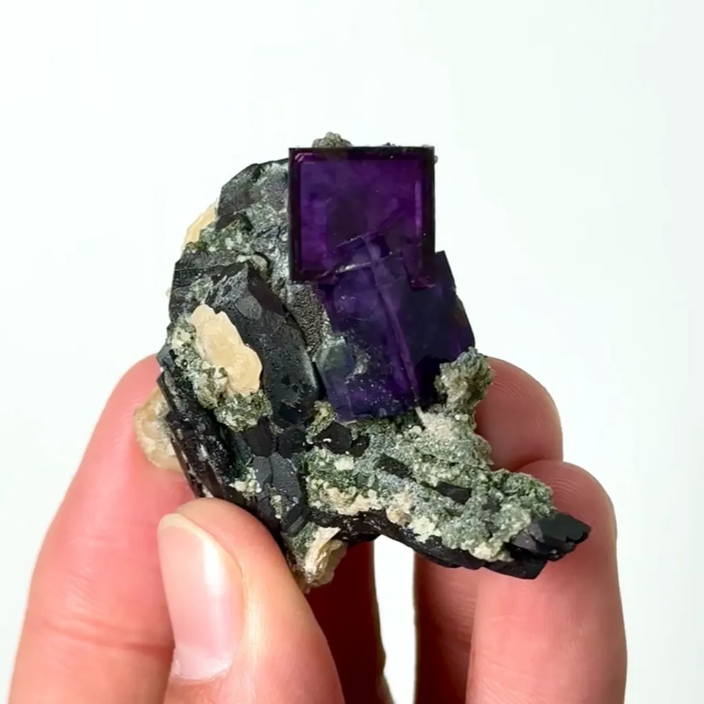 Natural Purple Cubic Fluorite and Wolframite,Mineral Specimen: Yaogangxian,Hunan (45*40*20MM) image