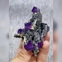 Natural Purple Cubic Fluorite & Black Wolframite, Mineral Specimen: Yaogangxian,Hunan (45*75*35mm) - image 1