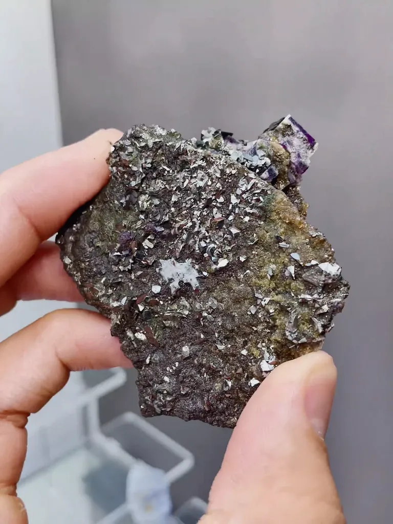 Natural Purple Cubic Fluorite coexists with Toxic Sand comes from Yaogangxian,Hunan 50*25*55MM - image 4