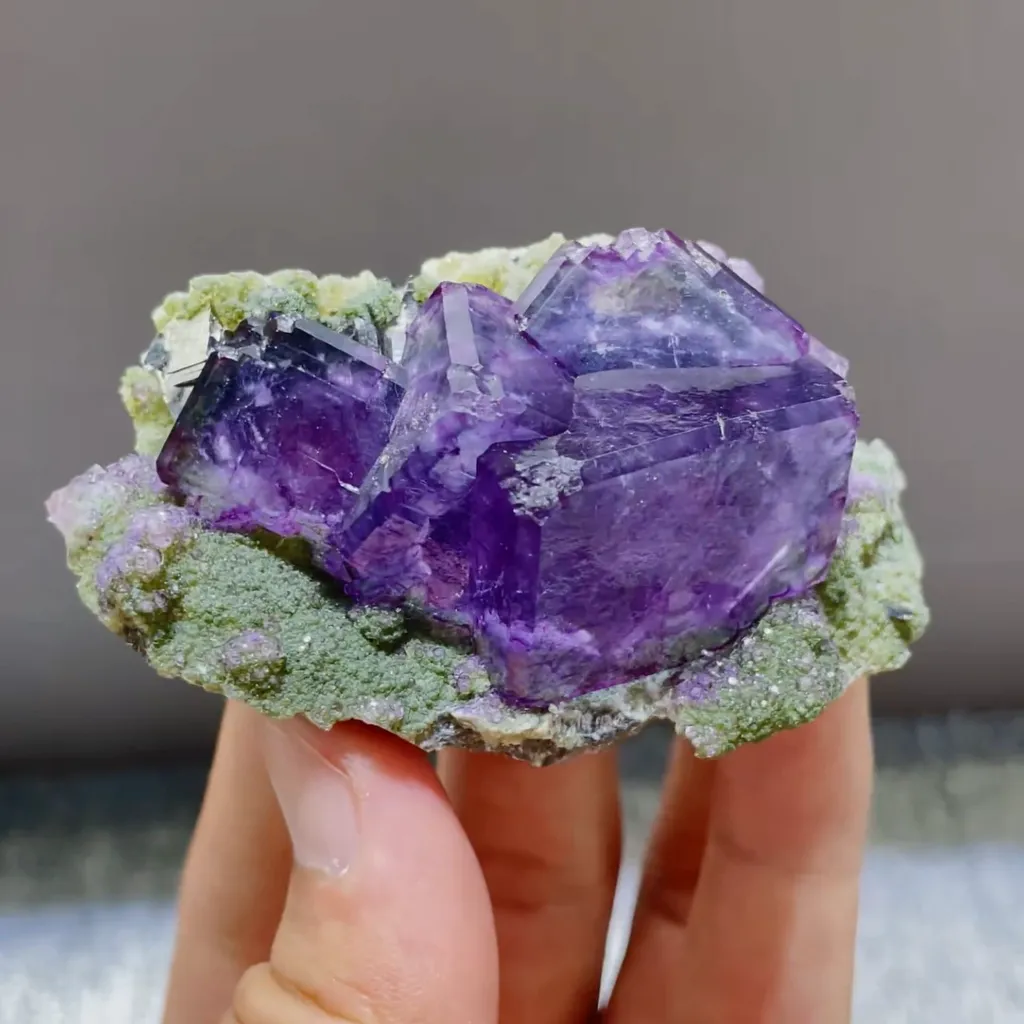 Natural Purple Cubic Fluorite comes from Yaogangxian,Hunan 75*45*30MM image