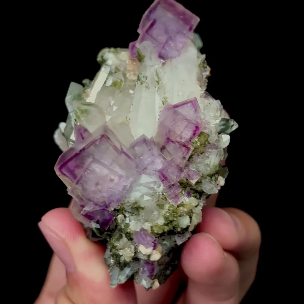 Natural Purple Cubic Fluorite Crystal and Calcite Mineral Specimen,High Quality Specimen,YAO GANG XIAN,HUNAN,CHINA(53*40*84mm) - image 2