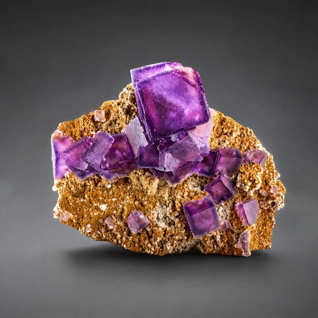 Natural Purple Cubic Fluorite Crystals on Matrix (1560g) - Loralai, Balochistan, Pakistan image