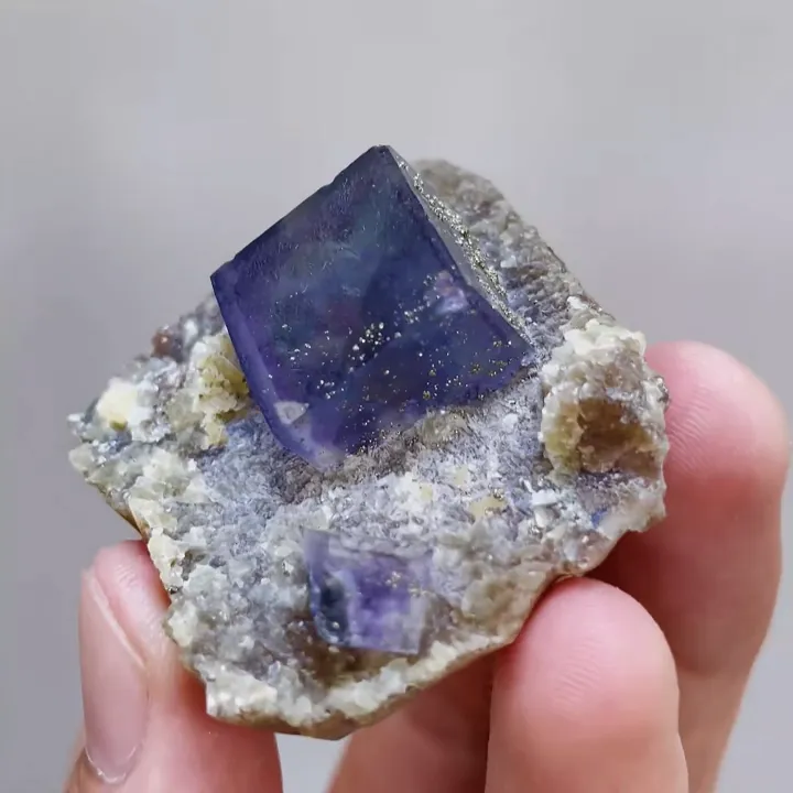 Natural Purple Cubic Fluorite & Pyrite, Mineral Specimen:Yaogangxian,Hunan (40*40*20mm) - image 3